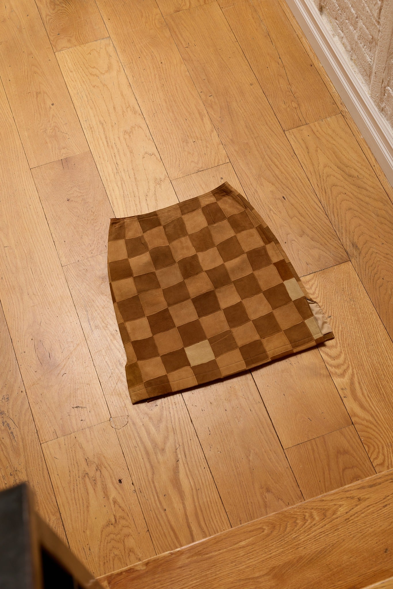 The Lovers Checkered Suede Mini Skirt